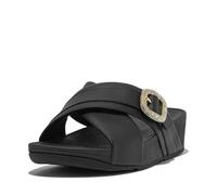 Fitflop Women's Lulu Crystal-Buckle Leather Cross Slides Sandal, Nero, 38.5 EU