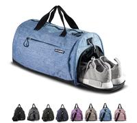 Fitgriff® Borsone Palestra Uomo & Donna V1 - Borsa Sportivo con Porta Scarpe e Tasca Umida da Viaggio, Sport, Fitness, Piscina - Duffel Bag (Light Blue, 48 x 26 x 25 cm (Small))