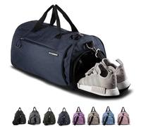 Fitgriff® Borsone Palestra Uomo & Donna V1 - Borsa Sportivo con Porta Scarpe e Tasca Umida da Viaggio, Sport, Fitness, Piscina - Duffel Bag (Navy Blue, 48 x 26 x 25 cm (Small))