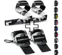 Fitgriff® Straps + Polsini per Palestra (1 Set) - Polsiere Gym e Fasce Sollevamento Pesi - Accessori Fitness (Camo)