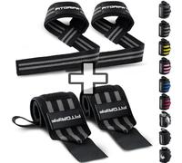 Fitgriff® Straps + Polsini per Palestra (1 Set) - Polsiere Gym e Fasce Sollevamento Pesi - Accessori Fitness (Black/Grey)
