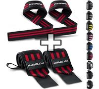 Fitgriff® Straps + Polsini per Palestra (1 Set) - Polsiere Gym e Fasce Sollevamento Pesi - Accessori Fitness (Black/Red)