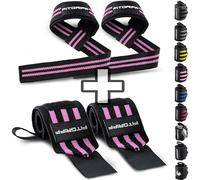 Fitgriff® Straps + Polsini per Palestra (1 Set) - Polsiere Gym e Fasce Sollevamento Pesi - Accessori Fitness (Black/Pink)