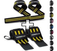 Fitgriff® Straps + Polsini per Palestra (1 Set) - Polsiere Gym e Fasce Sollevamento Pesi - Accessori Fitness (Black/Yellow)