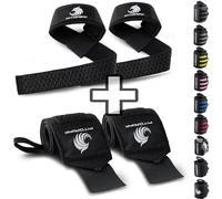 Fitgriff® Straps + Polsini per Palestra (1 Set) - Polsiere Gym e Fasce Sollevamento Pesi - Accessori Fitness (Black Original (Silicone))