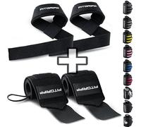 Fitgriff® Straps + Polsini per Palestra (1 Set) - Polsiere Gym e Fasce Sollevamento Pesi - Accessori Fitness (Black)