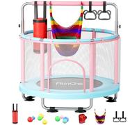 FitinOne Mini trampolino da 140 cm per bambini piccoli, giocattoli per interni ed esterni con altalena, trampolino per bambini da 199,6 kg, barra per ginnastica, regali di compleanno per ragazzo e