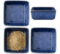 Fitlin 4 Pcs Ceramic Sauce Dishes, Deep Blue Square Dipping Bowls with Unique Reactive Glaze, 3.5 x 3.5 x 1.4 in, 5.1 oz Small Appetizer Plates, Stoneware for Condiments and Sauces
