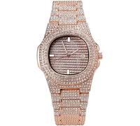 Fitlin Orologio da polso analogico al quarzo con strass e cristalli, orologio da polso con cinturino in acciaio inox, Oro rosa, misura unica