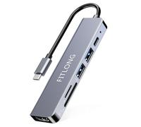 FITLONG Hub USB C 6-in-1, Adattatore MacBook Air/Pro, Adattatore con HDTV 4K, PD 100W, 2 porte dati USB-A, Lector SD/TF, compatibile con laptop e altri dispositivi