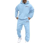 Fitness Sachen Uomo Autunno e Inverno Moda Uomo Donna Casual con Stampa Lettera Sportiva Manica Lunga Set di Felpa Regalo Per L'Amico, Azzurro, M
