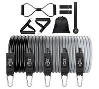 Fitness Widerstandsbänder - 150 lbs Schwerlast Set | 12-Teiliges TPE Training Kit mit Griffen Knöchelriemen und Tasche, rutschfeste verstellbare Krafttraining Bänder für Home Gym Yoga Ganzkörper