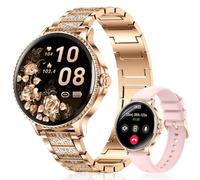 Fitonme Smartwatch Donna Rotondo, Display HD da 1,27", IP68, 2 Cinturini | Chiamate Bluetooth, frequenza cardiaca, SpO2, sonno, passi, 120+ sport, Android iOS, strass elegante e silicone sportivo