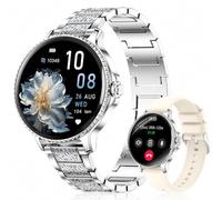 Fitonme Smartwatch Donna Rotondo, Display HD da 1,27", IP68, 2 Cinturini | Chiamate Bluetooth, frequenza cardiaca, SpO2, sonno, passi, 120+ sport, Android iOS, strass elegante e silicone sportivo