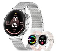 fitonyo Smartwatch donna,1.27" 3D Curvo Schermo Orologio Donna Smartwatch Chiamate Bluetooth,3 Cinturini,HR/Passi/Calorie/Pressione/Sonno Monitor,120 Sportiva IP68 per Android & iOS,Argento