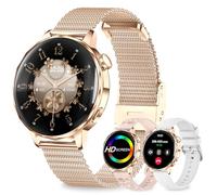 fitonyo Smartwatch donna,1.27" 3D Curvo Schermo orologio donna smartwatch Chiamate Bluetooth,3 Cinturini,HR/Passi/Calorie/Pressione/Sonno Monitor,120 Sportiva IP68 per Android & iOS,Rosa oro