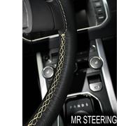 FITS 55-62 MG MGA VERO COPRIVOLANTE IN PELLE NERA CREMA CON DOPPIA CUCITURA