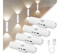 FiTspi Confezione da 4 lampade da parete ricaricabili con sensore di movimento, luce LED ricaricabile a 3 colori, luce notturna USB magnetica per scale, soggiorno, bagno, corridoio, sotto l'armadio