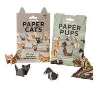 FiTspi Kit di 50 fogli di carta per origami fai da te con gatti e 50 fogli di carta per origami da piegare figure di cani e gatti, set decorativo creativo 3D per amanti di gatti e cani, decorazione da