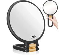 FiTspi Specchio ingranditore 50x, con manico, a doppia faccia, con ingrandimento 50X/1X, portatile, pieghevole, per scrivania e bagno, perfetto per le donne