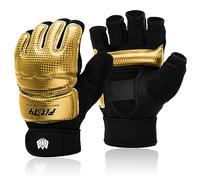 FitsT4 Sports MMA guantoni da boxe imbottiti, guanti da allenamento, sacco da boxe, kickboxing, arti marziali, taekwondo Sparring con protezione per il polso, per uomo e donna, oro, S