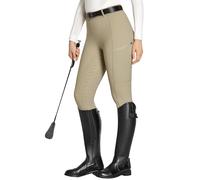 FitsT4 Sports Pantaloni da equitazione da donna, in silicone con inserti completi, tasca per il telefono e passanti per la cintura per l'equitazione e l'addestramento dei cavalli, cachi, M