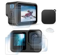FitStil Proteggi schermo【9 PCS】per Go Pro Hero 13 Nero protezione in vetro temperato trasparente ultra trasparente per parte anteriore posteriore + set di tre protezioni per obiettivo + copriobiettivo