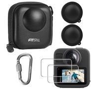 FitStill Custodia nera in poliuretano con protezione schermo LCD applicabile per Go Pro Max2, ultra HD 9H 0,28 mm di durezza, in vetro temperato, custodia rigida da viaggio, 2 pezzi