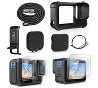 FitStill Custodia protettiva in silicone nero applicabile solo a Go Pro Hero 13 Black Standard Lens, copertura laterale batteria, protezioni schermo, copriobiettivo e cordino per Hero13 kit di
