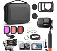 FitStill Kit accessori per DJI OSMO Action 6, custodia impermeabile fino a 60 m/196 ft + custodia in silicone + pellicola protettiva in vetro temperato + manico galleggiante + custodia per il