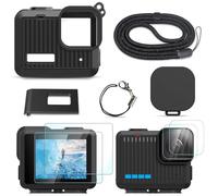 FiTSTILL Kit di protezione in silicone per Go Pro Hero 4k, copertura laterale batteria ricaricabile direttamente, protezione dello schermo, copriobiettivo, cinturino regolabile