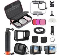 FitStill - Set di protezione per Go Pro Hero 13 custodia nera, inclusa custodia impermeabile 60M/196FT filtro sommergibile, custodia in silicone, protezione schermo con monopiede, protezione per la