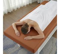 Fitted Massage Table Sheet Cover Waterproof Oilproof Reusable Spa Bed Cover with Face Hole, Elastic Stretch Lash Bed Sheet for Esthetician, Waxing, Tattoo and Beauty Salon(Caffè,75x32in (no hole))