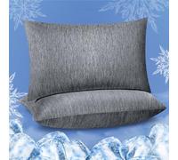 Fittia - Federe rinfrescanti per chi ha caldo mentre dorme, set da 2, misura standard, traspiranti, con cerniera nascosta, entrambi i lati con Q Max > 0,45, anti-sudorazione notturna, nero