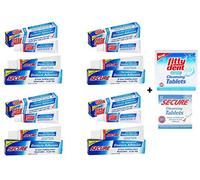 Fitty Dent Secure, crema per protesi, 40 g, confezione da 4 + compresse per pulizia anti ammaccature, 32