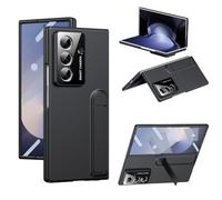 Fitudoos Cover per Samsung Galaxy Z Fold 7,con supporto e vetro temperato pellicola protettiva, antiscivolo, opaca, delicata sulla pelle Cover - Nero