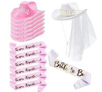Fituenly 14 Pezzi/Set Cappello da Cowboy da Sposa con Velo Cappello da Cowgirl a Tesa Larga e Fascia Set di Accessori per Feste di Matrimonio Cappelli per Addio al Nubilato per Il Party della Sposa