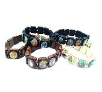 Fituenly Braccialetto Elastico in Legno Raffigurante Gesù, 4 Pezzi, con Immagini di Santi Religiosi, Bracciale Cattolico per Preghiera E Manifestazione della Dea.