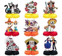 Fituenly Centrotavola a Nido D' 9 Pezzi per Decorazioni Tavola per Il Giorno dei Morti, Centrotavola a Forma di Teschio di Zucchero, Decorazioni per Il Día De Los Muertos, Decorazioni Tavola a Tema