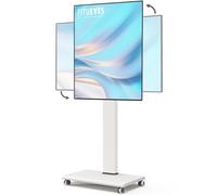FITUEYES Carrello Porta TV con Ruote 32-75 Pollici, Schermo Orizzontale e Verticale Mobile TV con Ruote e metallo Base, Girevole & 7 Altezza Supporto TV da Pavimento Max VESA 600x400mm Portata 40 kg