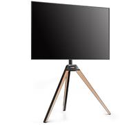 FITUEYES Supporto per TV da 32 a 65 pollici, design a cavalletto, regolabile in altezza, girevole in legno, con gestione dei cavi, serie Picasso