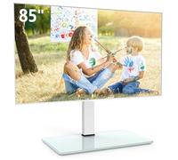 FITUEYES Supporto TV da tavolo da 50-85 pollici, stabile piedistallo per TV con regolazione in altezza, girevole a 80° e base in vetro temperato, supporta 65 kg, VESA max 800 x 600 mm, bianco