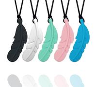 FITULABO Collane sensoriali da masticare, confezione da 5 pezzi, in silicone, per alleviare l'ansia, giocattoli masticabili per bambini autistici, motori orali, autismo, ADHD SPD (a forma di piuma)