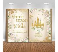 Fitumiw Once Upon a Time Sfondo 2,4 x 1,8 m rosa floreale oro castello principessa libro fiaba sfondo compleanno decorazioni per feste per ragazza apertura libro magico storia romantica decorazione da