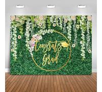 Fitumiw Sfondo per laurea con foglie verdi e fiori, 2,1 x 1,5 m, congratulazioni Grad Greenery Wall Class of 2024 Prom sfondo decorazioni per feste congratulazioni laurea banner foto puntelli