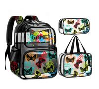 Fitvc Zaino trasparente per ragazzi, 3 pezzi, con borsa trasparente per il pranzo e astuccio trasparente per la scuola, resistente e trasparente, per ragazzi