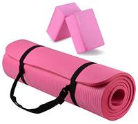 Fitvids Tappetino da yoga multiuso, extra spesso, ad alta densità, antistrappo, con cinghia per il trasporto e blocchi da yoga, rosa