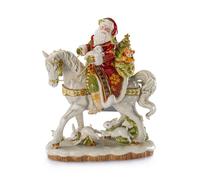 FITZ & FLOYD Statua Figura Babbo Natale su Cavallo Decorazione 42cm Porcellana