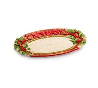 FITZ & FLOYD Vassoio Centrotavola Ovale 34x20cm Rosso Porcellana Tavola di Natal