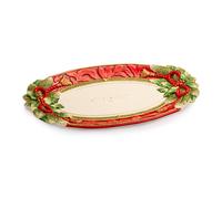 FITZ & FLOYD Vassoio Centrotavola Ovale 44x26cm Rosso Porcellana Tavola di Natal